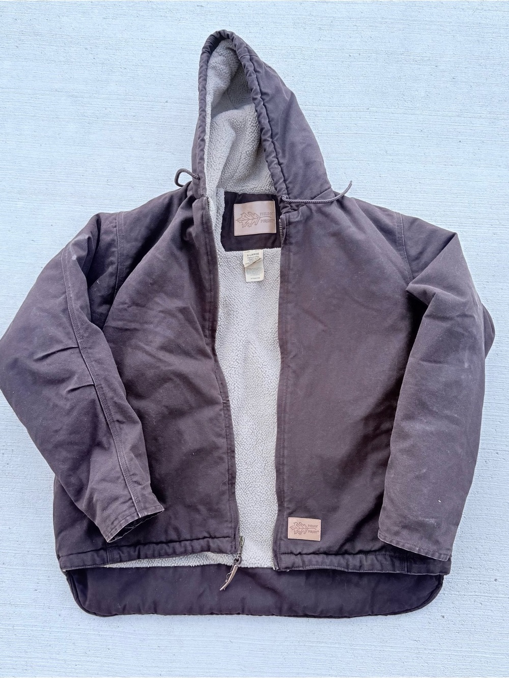 Vintage heavy canvas Men's Dark Brown Hooded Sherpa-Lined hooded work Jacket